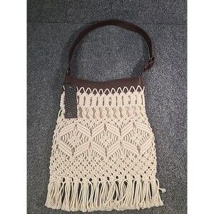 NWT STREET LEVEL Macrame  Leather Adjustable Crossbody Fringe Bag Boho